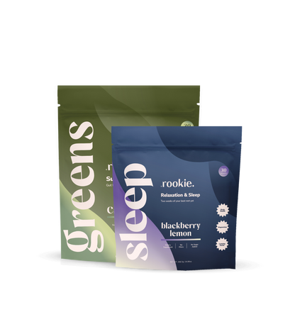 Two packages labeled 'greens' and 'sleep' on a white background