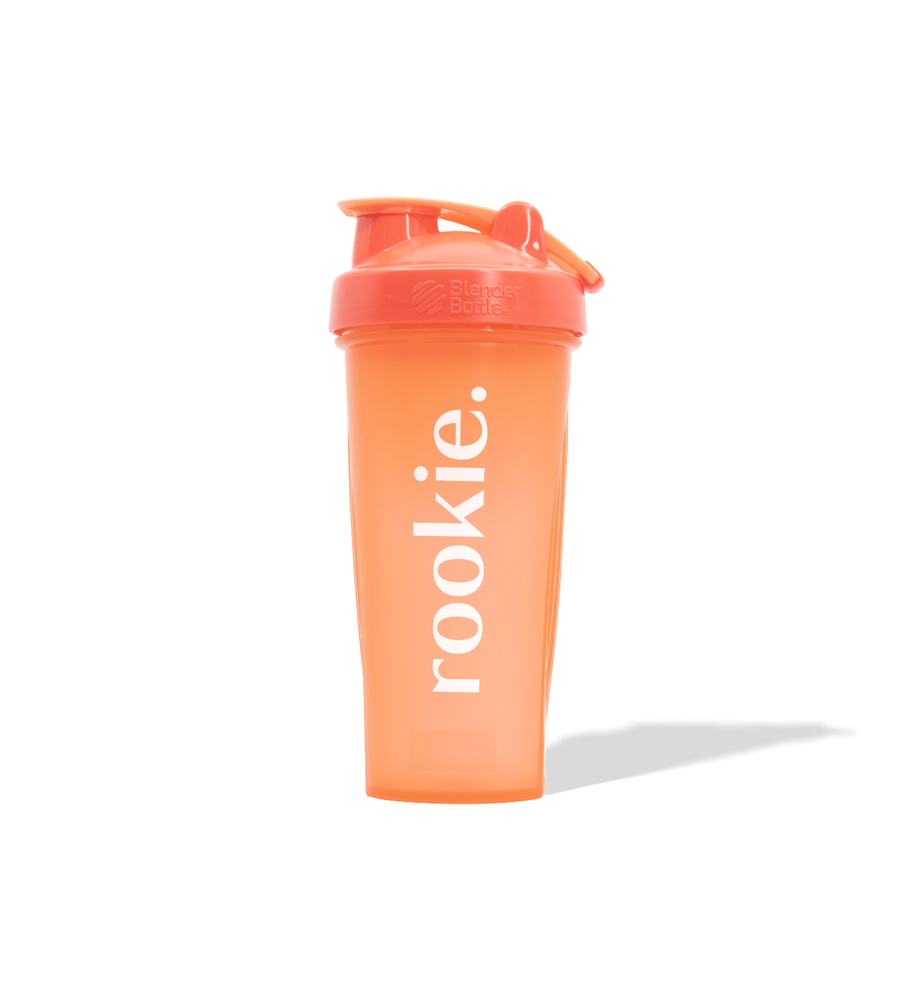Orange shaker bottle with 'rookie.' text on a white background