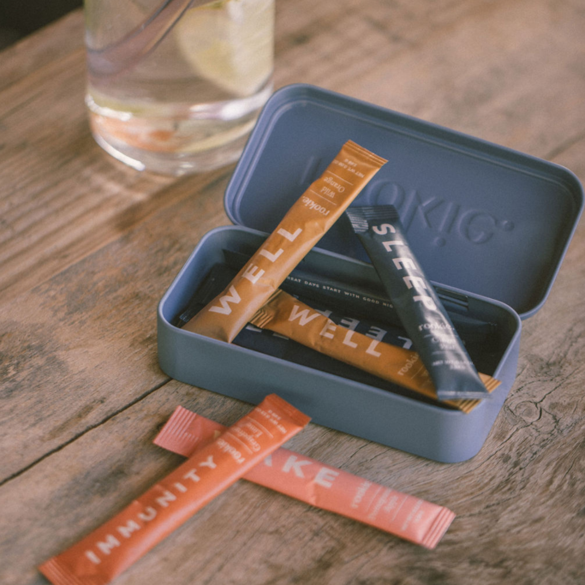 Rookie Wellness Travel Tin, Mini Metal Top Tin Containers, Push-Pull Tin Box, Portable Slide Cover Storage Box for Rookie Wellness Stick Packs